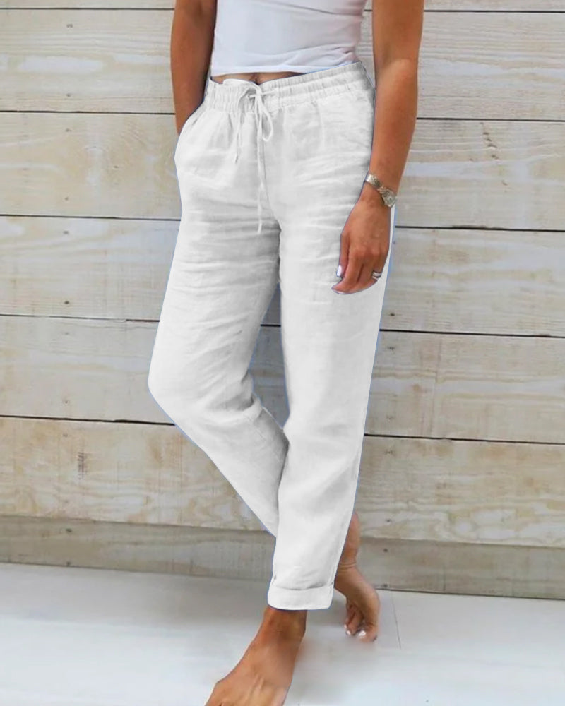 Olivia™ | Cotton and Linen Women's Elastic Waist Pants