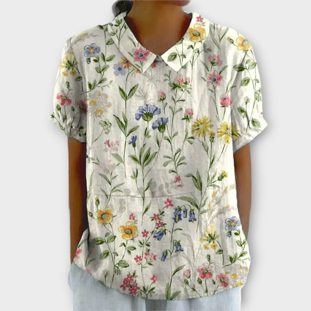 Jorja™ | Airy Floral Cotton-Linen Blouse