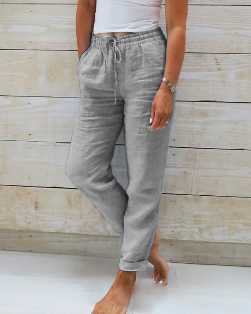 Olivia™ | Cotton and Linen Women's Elastic Waist Pants