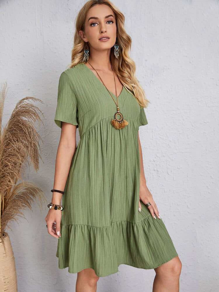 Skylar™ | Pleated Ruffle V-Neck Summer Dress