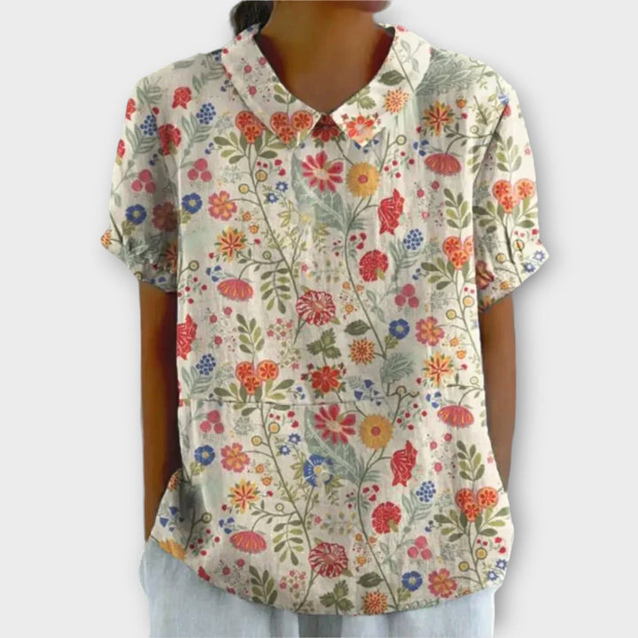 Jorja™ | Airy Floral Cotton-Linen Blouse